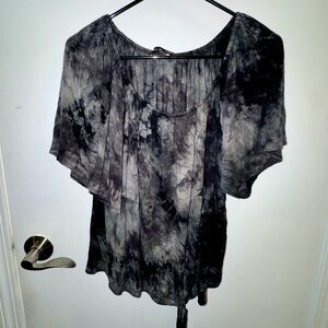 Kim & Cami Black/Gray Space Tie-Dye Off Shoulder Blouse